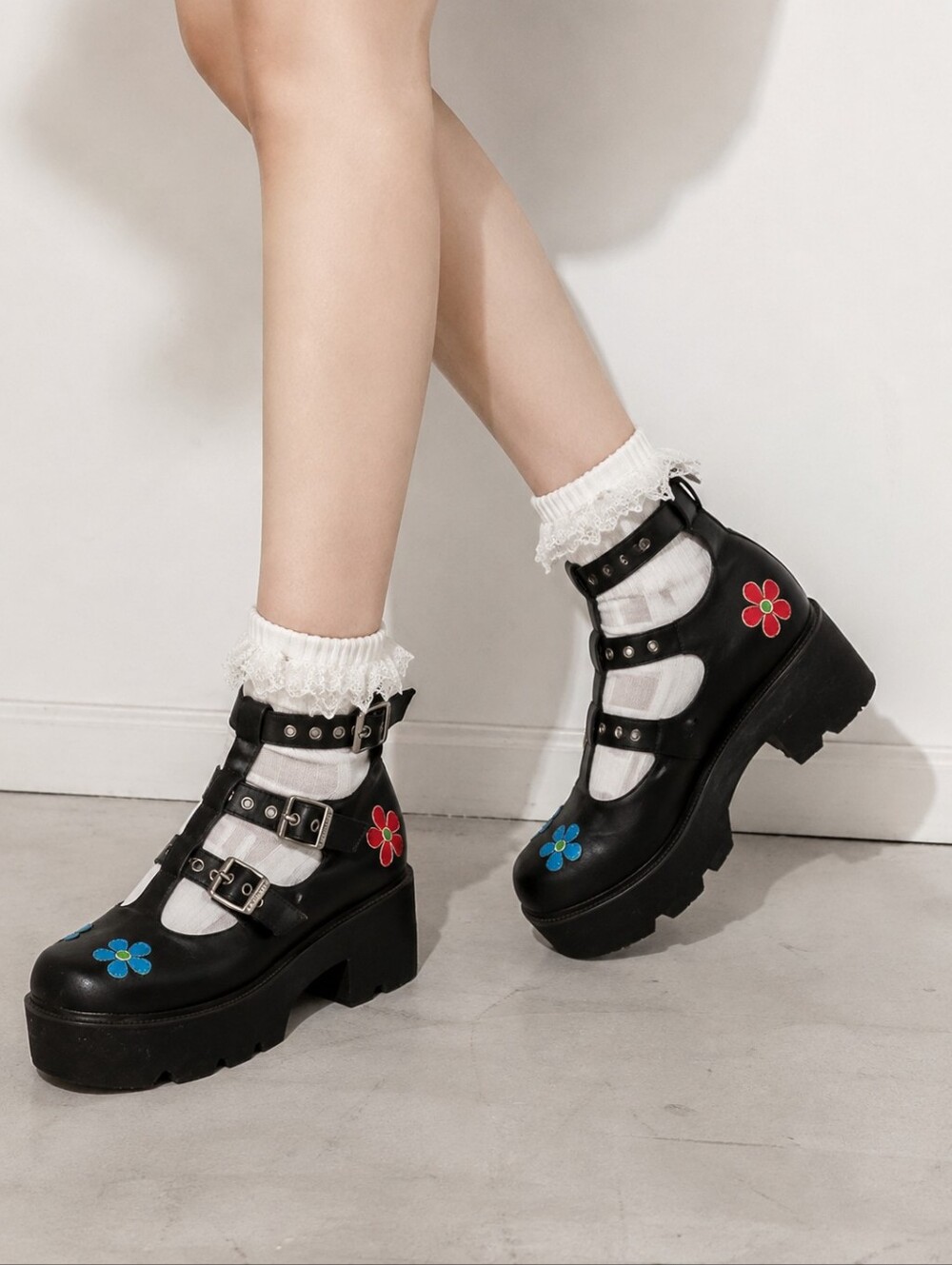 LA MODA Flower Platform Mary Janes Goth Punk Y2K Chunky Shoes Size 10